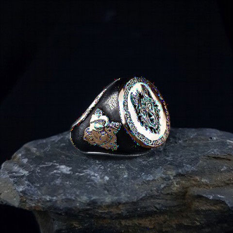 Animal Rings - خاتم من الفضة الإسترليني بحواف مطرزة بتصميم الذئب 100349807 - Turkey