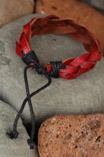Brown Knit Design Leather Men's Bracelet 100318771