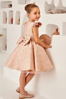 Girls' Neckline Tulle Detailed Shoulder Frilly Flower Embroidered Powder Evening Dress 100327773