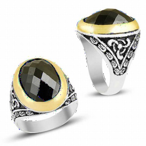 Zircon Stone Rings - خاتم رجالي فضة بحجر الزركون الأسود البيضاوي 100348932 - Turkey