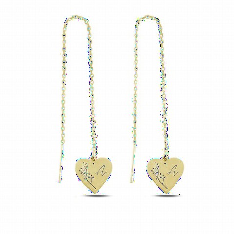 Jewelry & Watches - Personalized Heart Hanging Women's Sterling Silver Earrings Gold 100346687 - Turkey