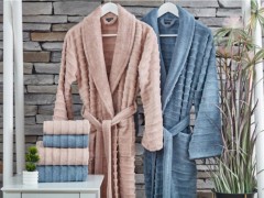 Set Robe - Larin 6-tlg. Bademantel-Set aus gekämmter Baumwolle Puderblau 100331504 - Turkey