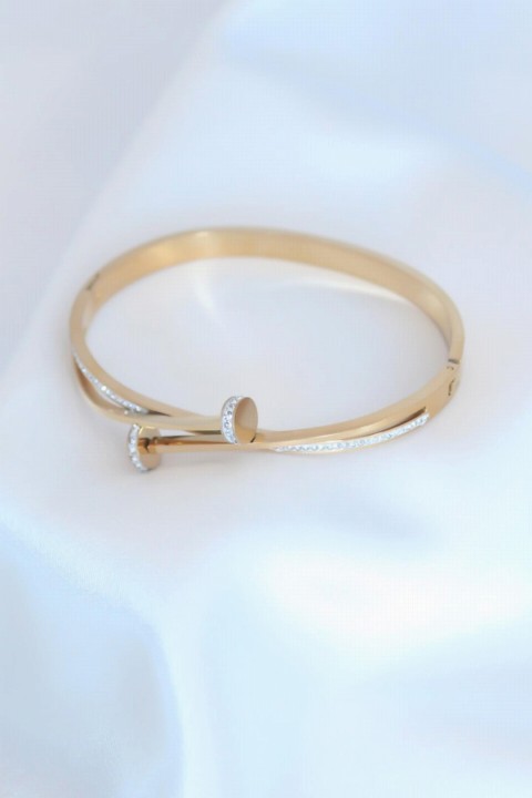 Gold Color Zircon Stone Detail Steel Women's Bracelet 100327793