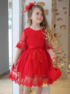 Baby Girl Princess Red Dress With Guipure Bag 100326726