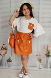 Kids - Girl Boy Summer Beauty Tile Leather Skirt Suit 100326753 - Turkey