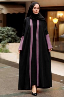 Woman Clothing - Abaya Hijab Rose Poudré Foncé 100339466 - Turkey