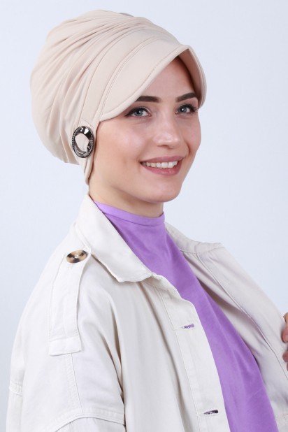 Hat-Cap Style - Buckled Hat Bonnet Beige 100285178 - Turkey