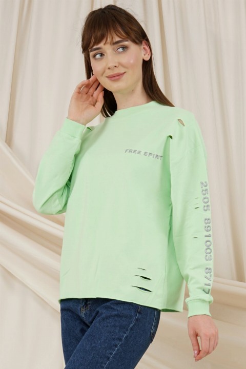 Clothes - Women's Laser Cut Printed Sweatshirt 100342739 - Turkey