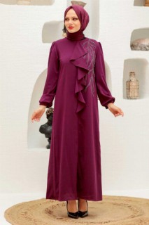 Wedding & Evening - Plum Color Hijab Evening Dress 100339400 - Turkey