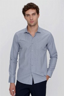 Shirt - Men's Navy Blue Patterned Slim Fit Slim Fit Shirt 100351030 - Turkey