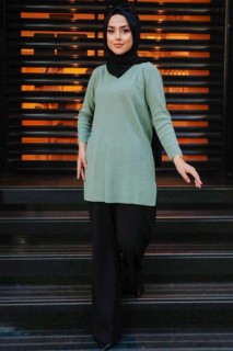 Woman Clothing - Mint Hijab Knitwear Tunic 100344994 - Turkey