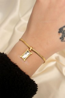 Woman - Steel Gold Color Rectangle Stone Italian Chain Bracelet 100319681 - Turkey