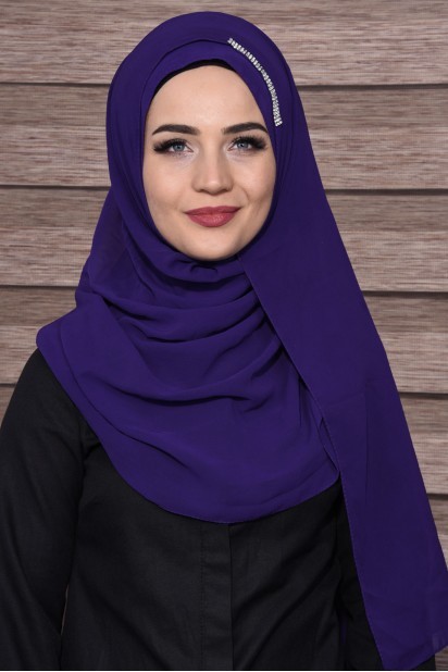 Woman Bonnet & Hijab - Châle Pierre Élégant Violet - Turkey
