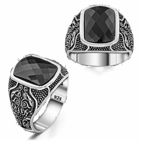 Zircon Stone Rings - Seljuk Patterned Zircon Stone Silver Ring 100350287 - Turkey