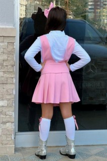 Girl's Front Button Pocket Detailed Skirt Frilly Salopette Pink Dress 100328744