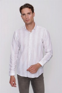 Top Wear - Men's Brown Linen Long Sleeve Regular Fit Comfy Cut Shirt 100351400 - Turkey