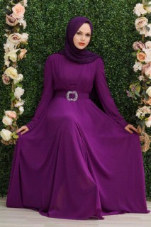 Wedding & Evening - Fushia Hijab Evening Dress 100337524 - Turkey