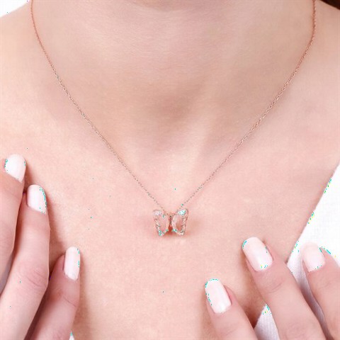 White Stone Butterfly Model Silver Necklace 100346951