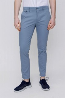 Men - Men's Blue Cotton Jacquard Slim Fit Slim Fit Side Pocket Trousers 100351380 - Turkey