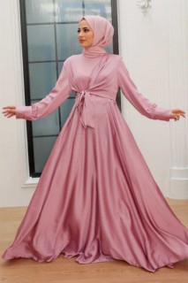 Woman - Pink Hijab Evening Dress 100339507 - Turkey