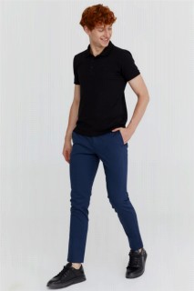 Men's Navy Blue Summer Cotton Slim Fit Side Pocket Linen Trousers 100351238