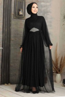 Wedding & Evening - لباس شب مشکی حجاب 100300106 - Turkey