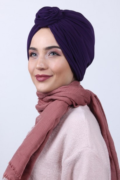 Woman Bonnet & Turban - Two Way Rose Knot Bone Purple 100284869 - Turkey