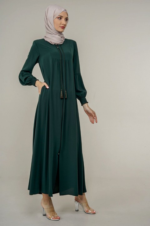 Outwear - Women's Wide Cut Zippered Abaya 100342625 - Turkey