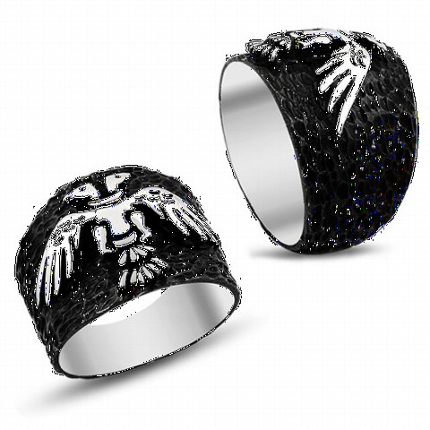 Others - Special Black Ground Seljuk State Coat of Arms Silver Men's Ring 100348586 - Turkey