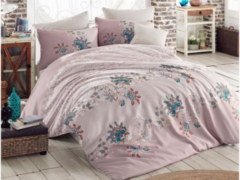Bedding - French Guipure Embroidered Valencia Bridal Set Gray Navy 100329179 - Turkey