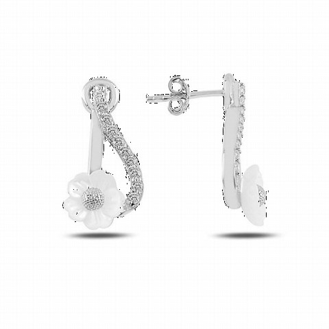 Flower Model Pearl Stone Silver Earrings 100347122