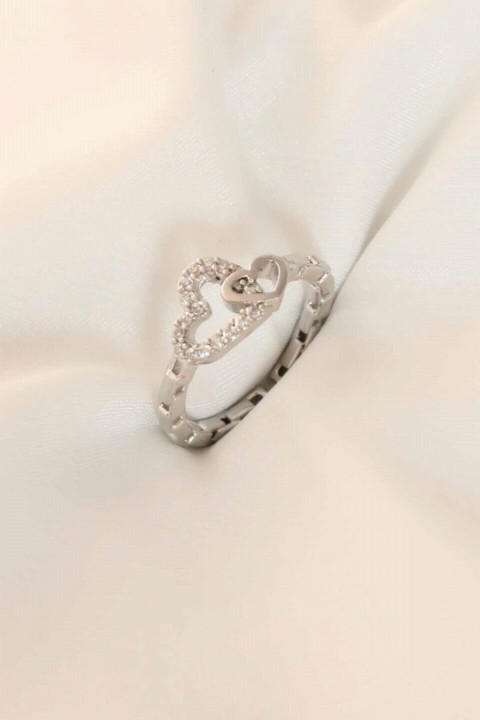 Rings - Zircon Stone Detail Heart Figure Silver Color Women's Ring 100327643 - Turkey