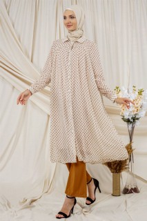 Clothes - Women's Polka Dot Patterned Buttoned Tunic 100326114 - Turkey