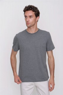 Men's Anthracite Basic Plain 100% Cotton Crew Neck Dynamic Fit Relaxed Fit Short Sleeved T-Shirt 100350816