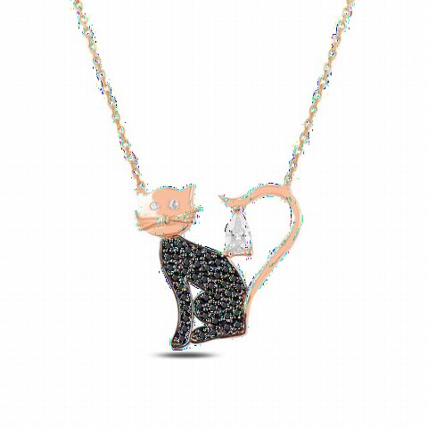 Other Necklace - Cat Model Drop Stone Women's Silver Necklace 100347622 - Turkey