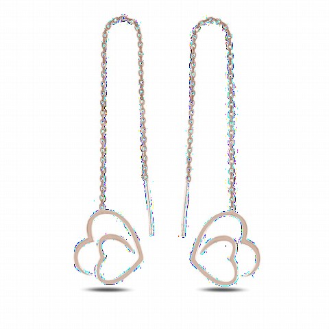 Jewelry & Watches - Double Heart Intertwined Silver Earrings Rose 100346717 - Turkey