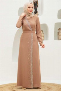 Evening & Party Dresses - Mink Hijab Evening Dress 100339331 - Turkey