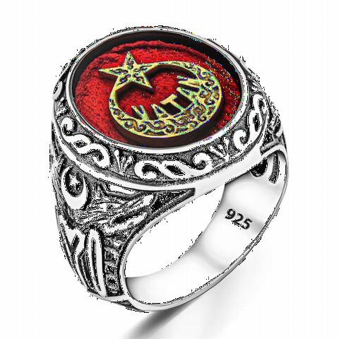 Moon Star Symbol Vatan Model Sterling Silver Men's Ring 100348685