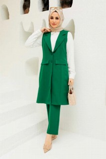 Outwear - Green Hijab Suit Dress 100341760 - Turkey