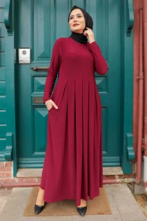 Clothes - Weinrotes Hijab-Kleid 100337161 - Turkey