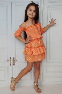 Kids - Anzug für Mädchen mit Riemen und gepunktetem, orangefarbenem Rüschenrock 100328202 - Turkey