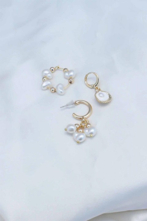 Earrings - Pearl Beaded Gold Color Women's Earrings 100327442 - Turkey