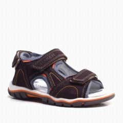 Boy Shoes - Brown Genuine Leather Velcro Boys Sandals Brown 100278796 - Turkey