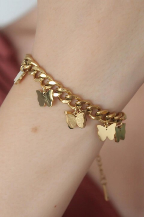 jewelry - Gold Color Thick Chain Model Butterfly Figure Steel Women's Bracelet 100327994 - Turkey