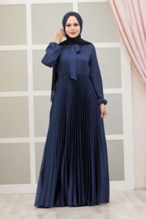 Wedding & Evening - Navy Blue Hijab Evening Dress 100337457 - Turkey