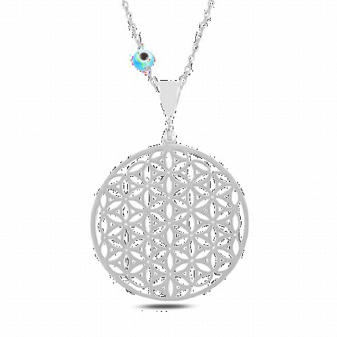 Other Necklace - Flower of Life Evil Eye Bead Rhodium Plated Sterling Silver Necklace 100347060 - Turkey