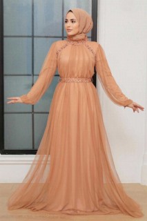 Evening & Party Dresses - Biscuit Hijab Evening Dress 100341222 - Turkey