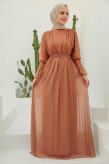 Evening & Party Dresses - Sunuff Colored Hijab Evening Dress 100339522 - Turkey