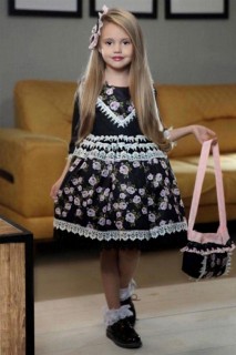 Kids - Girl's New Rose Lace Embroidered Black Dress 100328173 - Turkey