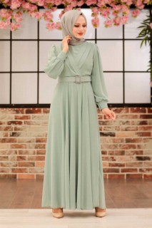 Wedding & Evening - Mint Hijab Evening Dress 100337219 - Turkey